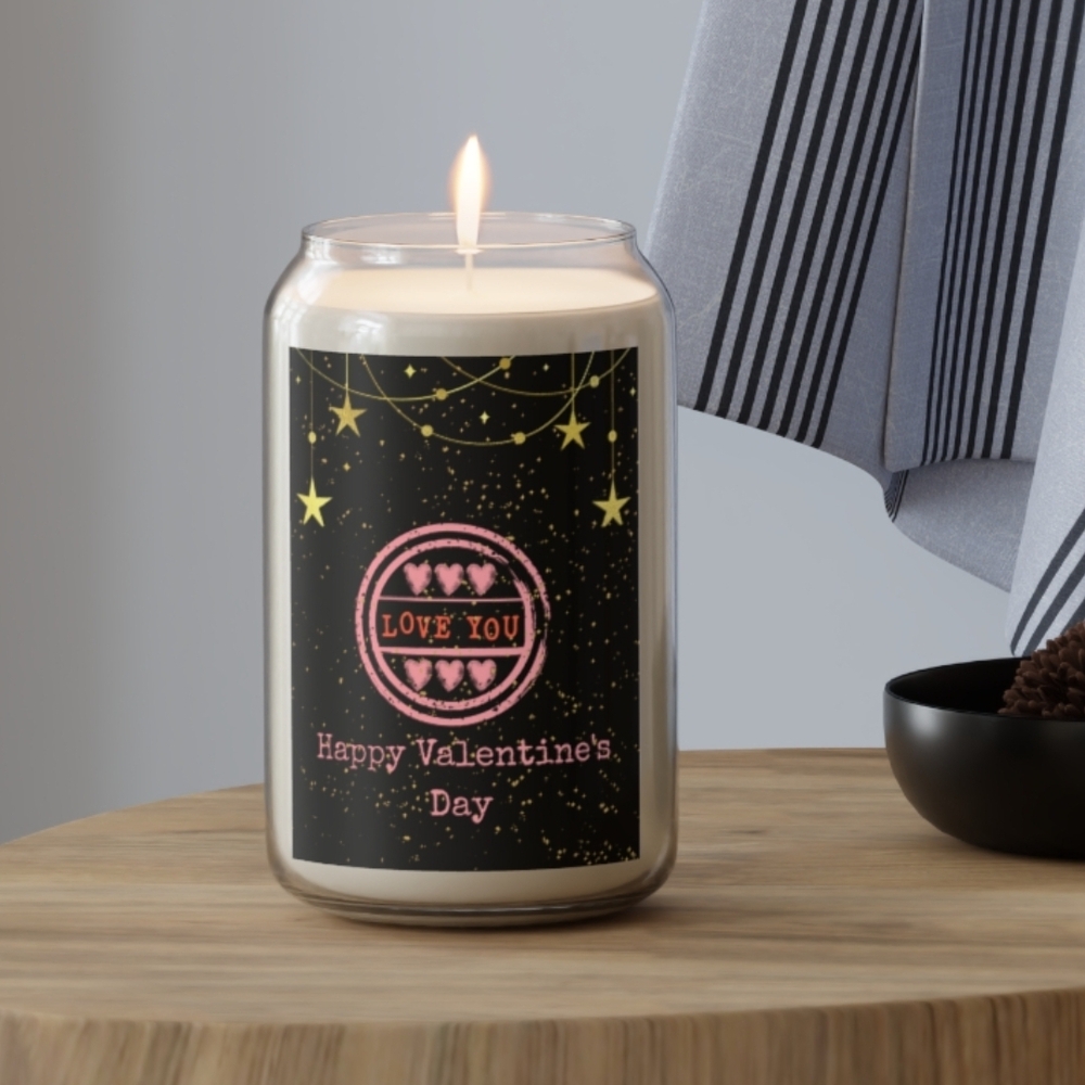 Valentine's Day Candle with Black and Pink Design